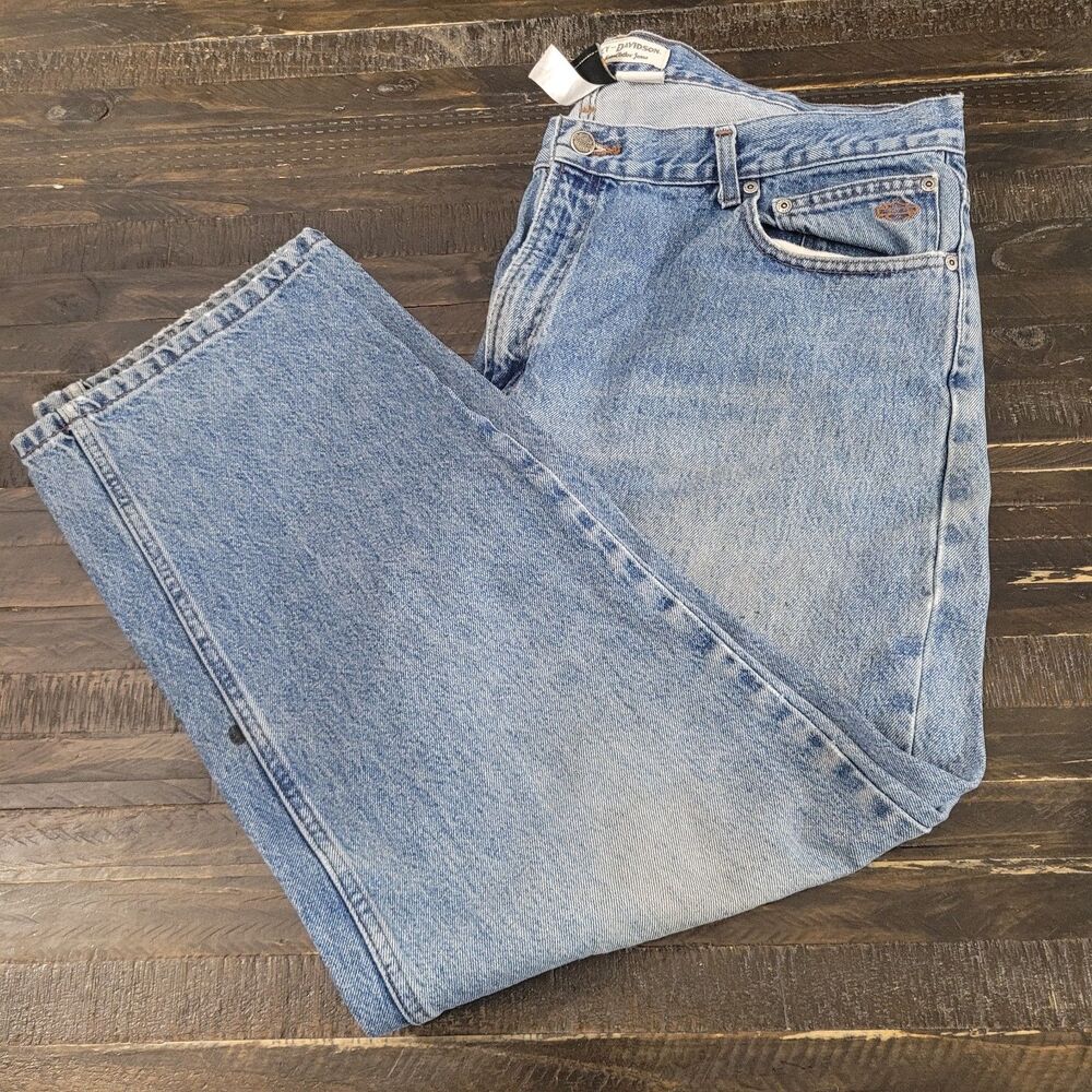 Harley-Davidson Men’s Blue Denim Jeans 42x30 Straight Fit Durable Biker Jeans